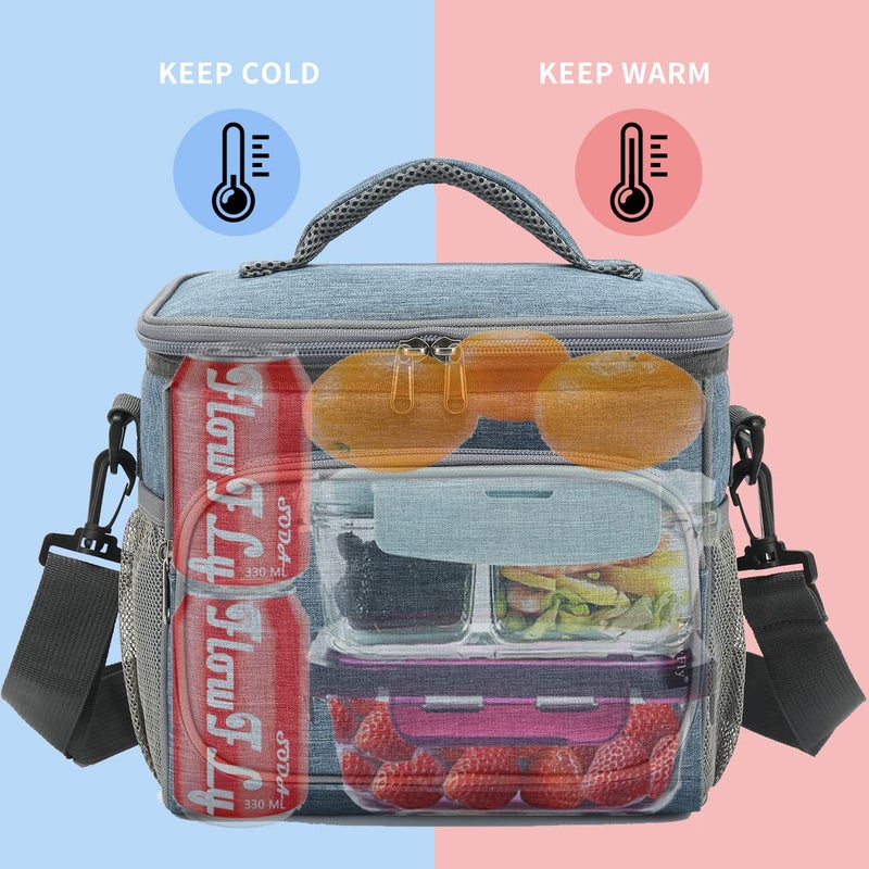 FlowFly Insulated Reusable Lunch Bag Adult Large Lunch Box for Women and Men with Adjustable Shoulder Strap,Front Zipper Pocket and Dual Large Mesh Side Pockets,Navy - Image 2